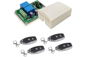 QIACHIP Controlador de Motor CC 12V con Mando a distancia,Módulo Relé Receptor 2 Canales 433Mhz con 4 RF Transmisores,Interruptor Inalámbrico para Motor de CC avance y retroceso, Varilla empuje