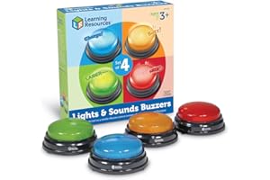 Learning Resources Pulsanti con luci e suoni (set da 4), pulsanti colorati, giochi per bambini, materiale didattico, giochi quiz, gioco di famiglia