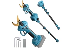 TIHOOK 2-in-1 Cordless Electric Secateurs, 40mm Brushless Motor Pruning Shears w/8.2 ft Reach Pole, MAX Cut 60mm for Makita BL-18V Battery, w/LCD Display Power Pruner for Gardening (NO Battery)