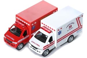 KINSFUN DISPLAY RESCUE TEAM 5 Ambulance and fire department truck 2pc set by Kinsmart