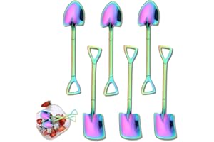 FANSEZQ 6 cuillères en acier inoxydable, pelle créative en forme de pelle, cuillère rouge, cuillère à pastèque, thé au lait, café, cuillère à sucre, crème glacée, cuillère à dessert (coloré)