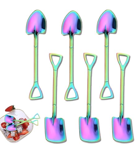 Cuillère à Dessert, Cuillere a Cafe Expresso Petite Pelle Créative, 6 Small Spoons en Acier Inoxydable pour Prendre du Thé, Café, Pastèque, Gâteau, Crème Glacée (8PCS Coloré