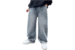 GENERISCH Baggy Jeans Jungen Loose Fit Jogginghose mit Elastische Taille Lässige Jungen Weitem Straight Leg Bein Jeanshose Streetwear Freizeit Loose Jeanshose Cargo Hosen für Teenager