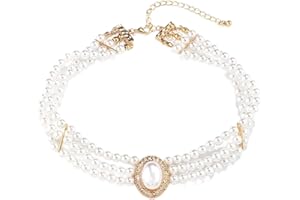 WPCSM Pearl Choker,Pearl Necklaces,Women's Choker Necklace Multi-Layer Pearl Chain Short Necklaces,3 Rows Choker Pearl Elegance Women's Necklace,for Gatherings Of Women And Girls
