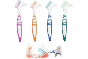Wonvify Spazzola di Pulizia Protesi, 4 Pezzi Spazzolino per Dentiera, Spazzole Protesi Dentale con Setole Multistrato, Spazzolino Portatile per Pulire Denti Finti Ergonomico per Protesi Care