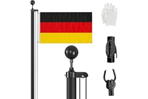 ZMTECH Fahnenmast 6m Stabil für den Außenbereich, 600 cm Aluminium Garten Flaggenmast mit 2 Deutschland Flagge, Seil und Klammern für Feste, Garten, Haus, Wohn- und Geschäftszwecke, Schwarz