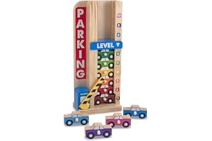 Melissa & Doug Garage-Empile et Compte, Jouets en bois, 10 voitures en bois, Jouets éducatifs, Jouet de développement, Jeux d'apprentissage précoce, Cadeau pour garçons et filles de 3 4 5 6 7 ans