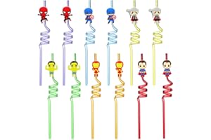 CBOSNF Pajitas para niños, IOSCDH 12 pcs Pajitas de Plastico Reutilizables, Pajitas Rizadas para Niños Fiesta de cumpleaños Decoraciones