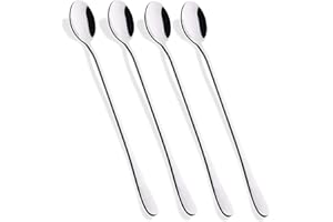 Long Handle Latte Spoons Coffee Dessert & Ice Cream Sundae Premium Quality Stainless Steel by Koksi Long Handled Coffee Spoons (Pack of 4)