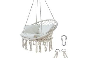 YOUR GEAR yourGEAR Boracay fotel wiszący z tapicerką siedziska w kolorze szarym lub beżowym, maks. 240 kg, sprawdzony laboratoryjnie, huśtawka wisząca 360°, fotel wiszący – beżowy