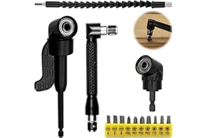 ZPSNDP 14 Pcs Forets à Angle Droit d'Extension Kit, 2 Perceuse 105° Renvoi D'angle Visseuse, 1 Extension de Foret Perceuse Flexible, 1 Clé de Serrage en Forme de L, 10 Embouts Vissage Courts