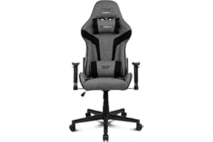 ‎DRIFT GAMING DRIFT Gaming Chair DR90 -DR90DGB - Fotel do gier, oddychająca tkanina, tapicerowane podłokietniki 2D, wzmocniona nylonowa podstawa, tłok klasy 4, pochylenie, poduszka lędźwiowa/szyjna, szary/czarny