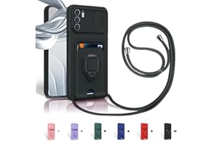 Aithne Case for Xiaomi Poco M3 Pro 5G / Redmi Note 10 5G Mobile Phone Chain Case, Slide Camera Protection, Silicone Mobile Phone Case for Hanging Chain, 360 Degree Ring Holder, Stand, Card Slot, Black