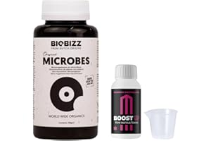 GROWMANIA.ES GROWMANIA Pack BioBizz Microbes 150 Gramm + Boost Up 30ml - Naturdünger Grow Flüssig Bio Orchideen Bonsai Organische Dünger