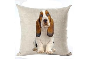 DOZILI Family Cute Lovely Tummy Basset Hound Big Ear Pet Dog Cotton Linen Throw Pillow Case Cushion Cover Home Sofa Balcony Decorative 18 X 18 Inch (1) (1)