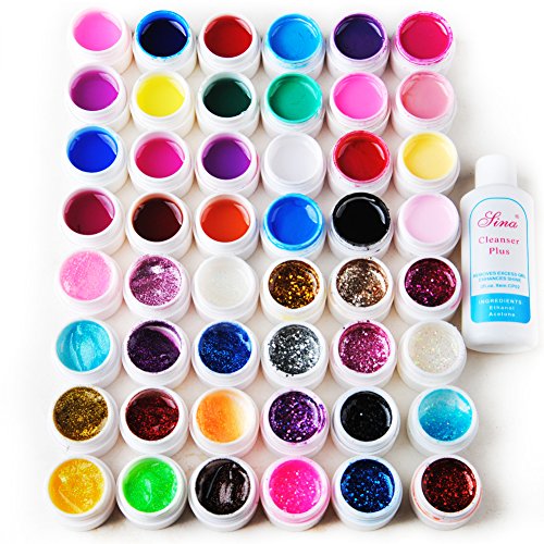 Fashion Gallery 48 Color Pure Transport Glitter UV Gel Set Builder Nail Art Decoration with Cleanser Plus