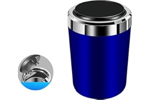WT WISDOM TOGETHER WT, posacenere per auto, portatile, in acciaio inox, senza fumo, con coperchio e LED, illuminato, per auto, furgoni e campeggio (blu)