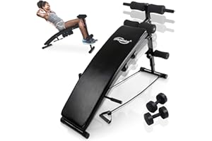 Physionics® Sit Up Bank mit Beinfixierung - klappbar, inkl. 2 Hanteln und 2 Seilen, 5-fach verstellbar, Stahl - Bauchtrainer, Trainingsbank, Rückentrainer, Fitness Workout Bench für Bauchtraining