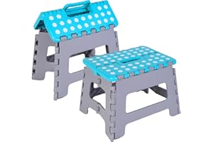 BOZEXPRO 9 Inch Folding Step Stool for Adults,Non-Slip Foldable Steps Stool for Kitchen,Gardens,Bedrooms,Plastic Folding Stool for Kids,Collapsible step Stool Folding,Step Up Stool,Fold Away Stool (Turquoise)