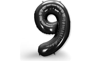 FUNXGO Globo Gigante Número 9 en Negro - Decoración para Cumpleaños, Aniversarios, Celebraciones - Decoracion 9 Cumpleaños años - Globo Negro Número 9 - Inflar con Helio o Aire - Globo 9 Negro
