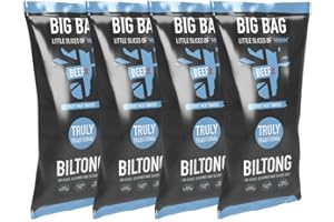 BEEFit Snacks Bolsa de 1kg (4x250g) de Biltong Tradicional, alto en proteínas, saludable, bajo en azúcar, Carne seca, Beef Jerky