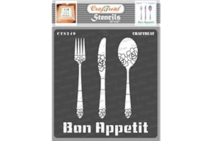 CrafTreat Pochoirs de décoration de cuisine pour peinture sur bois, toile, papier, sol, mur et carrelage - Bon appétit - 30.5 x 30.5 cm - Réutilisables - Bricolage Art et Artisanat - Décor de cuisine
