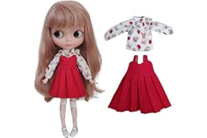 XiDonDon Ropa de muñeca BJD, Bonita Camisa de Vestido Veraniego para Blyth,Ob24,Licca,Azone, Accesorios de muñeca BJD, Ropa (Red Set)
