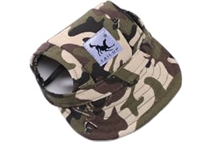 BT Bear Dog Hat, Casual Visor Pet Baseball Sun Hat With Ear Holes and Chin Strap for Small and Medium Dogs (Camouflage, S)