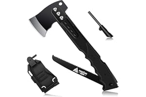 Freelander Sharp Axe 5-in-1 with Saw, Camping Hatchet with Sheath and Whistle, 34 cm Camping Axe, Split Axe, Outdoor Axe, for Camping, Hiking, Survival, Black
