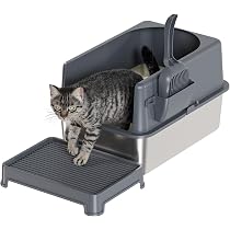 Lettiera Per Gatti XXL In Acciaio Inox Chiusa Con Coperchio - Anti-Odore, Facile Da Pulire, Per Gatti Grandi