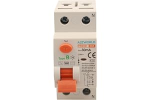 A2ZWORLD - Interruptor diferencial tipo B 30mA, RCCB Clase B 30mA 2P 40A, 1P+N 2 polos 10 kA 230 V, ocupa 2 módulos barra DIN