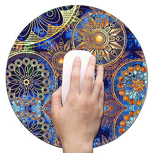 Gaming Mauspad(250 x 250 x 3 mm) ,Lizimandu Silent Designer Runde Round Mousemat /Standard Size mit Anti-Rutsch-Leder-Runde Double Sided Durchmesser 25 cm für alle gängigen Mouse-Typen(Blaue Blume/Blue Flower) - 2