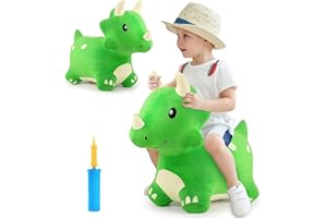 TOMATOYS Dinosaurio Saltarín Hinchable para Niños – Animal Inflable con Funda de Felpa Lavable, Saltador Hinchable Infantil para Interior y Exterior, Juguete de Rebote y Montar, Regalo Original Navidad