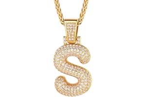 Richsteel Cubic Zirconia Bubble Letter Initial Pendant Necklace, Sparkle Number 0-9 Pendant, Trendy Hip Hop Jewellery, Customizable Name, with Gift Packaging