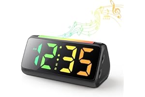 NETZU Digital Alarm Clock for Kids, Sound Machine Alarm Clock with 9 Colors Night Light 12 Soothing Sounds 8 Ringtones Dimmer Memory Function USB Charger, Bedside Clocks for Kids Adults Sleeping Nursery