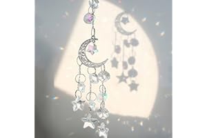 YOOSSO Sun Catchers For Windows, Hanging Moon And Star Rainbow Crystal Suncatchers For Garden Ornaments Outdoor Rainbow Maker Crystal For Car Home Office Garden Valentine's Decoration