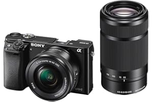Sony Alpha 6000 Systemkamera (24 Megapixel, 7,6 cm (3") LCD-Display, Exmor APS-C Sensor, Full-HD, High Speed Hybrid AF) inkl. SEL-P 16-50 mm und SEL 55-210 mm Objektiv, 120 x 66,9 x 45,1 mm, schwarz