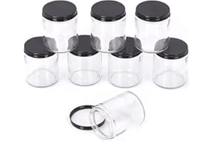 Swpeet 8 - Pack 8 Oz - pot en verre transparent 240 ML avec couvercle noir combo Kit, récipient rond, pots en verre cosmétique avec couvercle, de voyage, récipient cosmétique pour crème, Lotion
