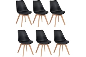H.J WeDoo Padded Dining Chairs Set Of 6, Black Kitchen Chairs with Cushions and 4 Wooden Legs Accent Chairs for Living Room Bedroom Occasional Chair for Dressing Table