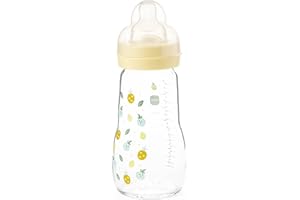 MAM Feel Good Glass Bottle | 1 Pack (1 x 260ml) | MAM Glass Bottle with Medium Flow Teat Size 2 | Baby Accessories for Newborn | White (Various Designs)