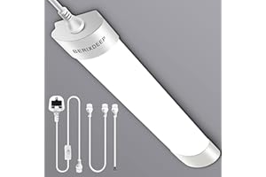 BERIXDEEP 1.3ft LED Batten Light 6500K Daylight, Linkable Plug in Strip Light for Garage, Workshop, Office, Wall, Kitchen, Shed, IP65 Plug in Ceiling Light, 18W