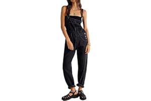 Achlibe Women's Denim Jumpsuit Jean Overalls Casual Romper Adjustable Strap Tapered Leg Bib Pants Baggy Dungarees