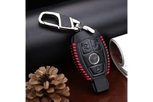 ontto Leather Car Key Fob Cover for For Mercedes Benz A B C E G K R S Class AMG CLA GLA VITO GLE ML GLK CLK Keyring accessories Key Case Remote key Shell key Holder keychain Protector 3 Buttons Red