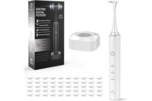 WingFly Elektrisches Zahnseide-Set mit 50 Ersatzköpfen, Kabellos Elektrischer Zahnreiniger, 3 Modi, Elektrischer Zahnseide mit Drahtloser Ladebasis (Weiß)