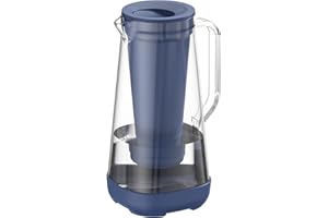GLACIER FRESH Glass Water Filter Jug | 3L | 1x Activated Carbon + 1x Ultrafiltration Filter | Removes Chlorine, Fluoride, Limescale, Heavy Metals Such as Lead, Copper | Blue