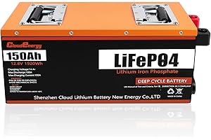 Cloudenergy LiFePO4 12V 150Ah Batteria a ciclo profondo con, perfetto per VR, solare, motore da traina, sostituzione perfetta della maggior parte dell'alimentazione di backup