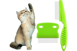 MELGO 2 Pcs Cat Combs, Flea Comb for Cats, Dogs,Lice Tear Stain Remover Combs Fine Tooth Grooming Removal Tool (Green 2Pcs)
