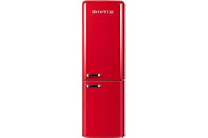 Hoover 300L Bottom Mount Retro Style Refrigerator, Total No Frost Design, Metal Texture Handle, Electronic Control & LED Light, Silver Strip & Ice Twister, 1 Year Warranty,Red - HBR-M300-RR
