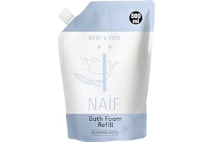 Naïf - Bain moussant nourrissant - Recharge - Bain moussant pour enfants à l'huile de coton - Soin bébé aux ingrédients d'origine naturelle - Vegan - Sans microplastiques ni huiles minérales - 500 ml