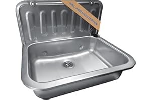 kör4u Ausgussbecken 50cm, aus robustem Edelstahl für Keller, Waschküche, Garten, Spülbecken, inkl. Abflussstopfen
